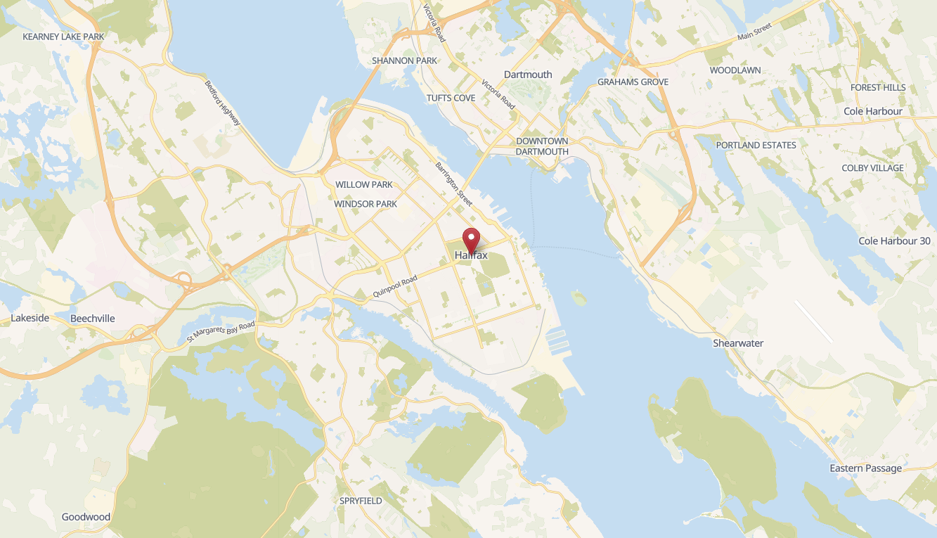 A map showing Halifax, NS