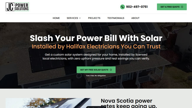 Screenshot of the JC Power website