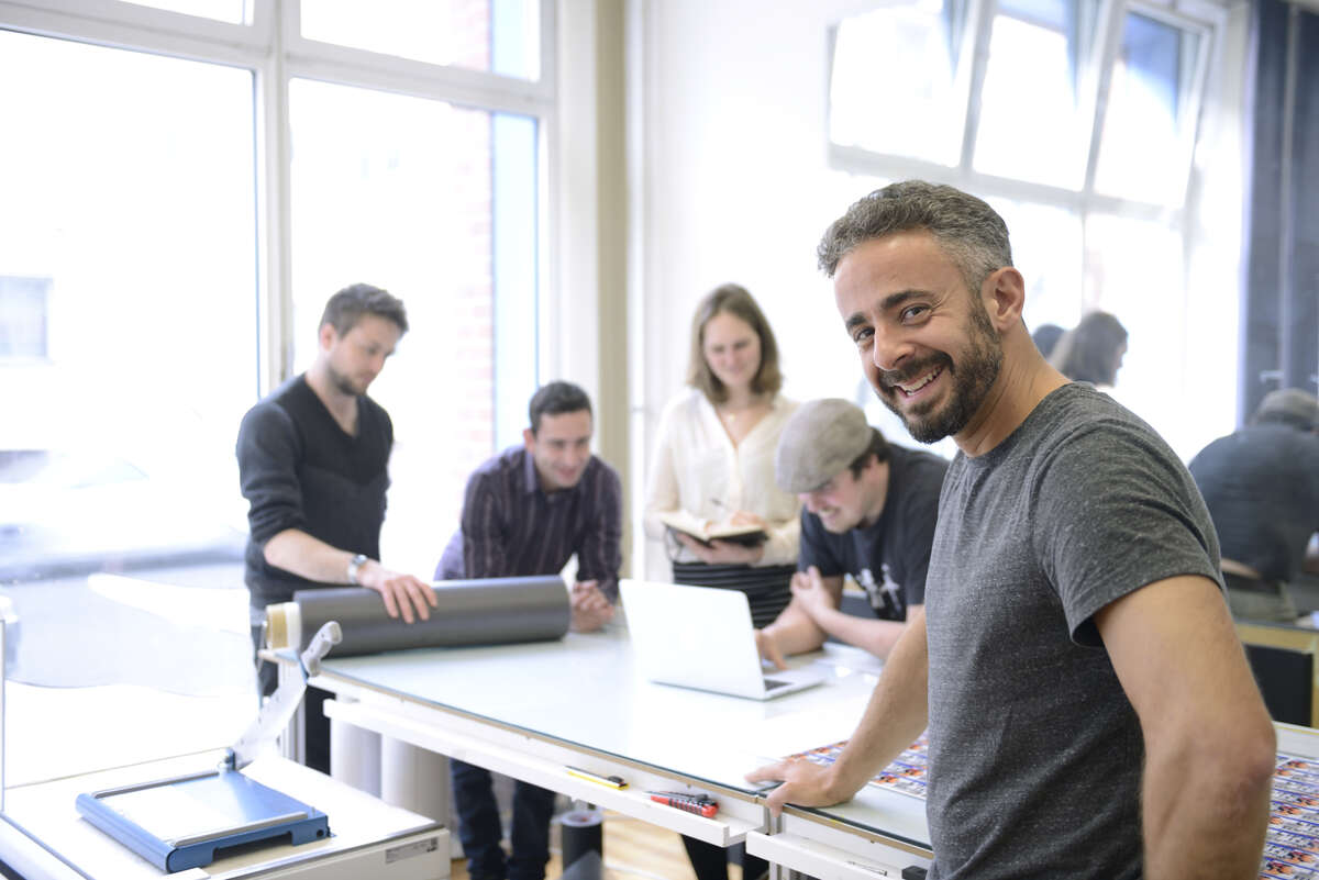 A marketing team working together in an office
